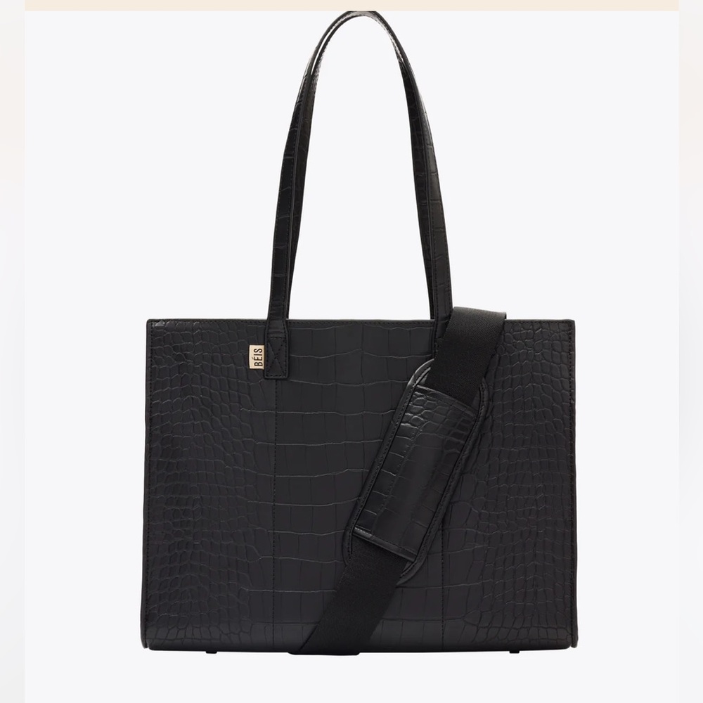 Béis The Work Tote 
in Black Croc